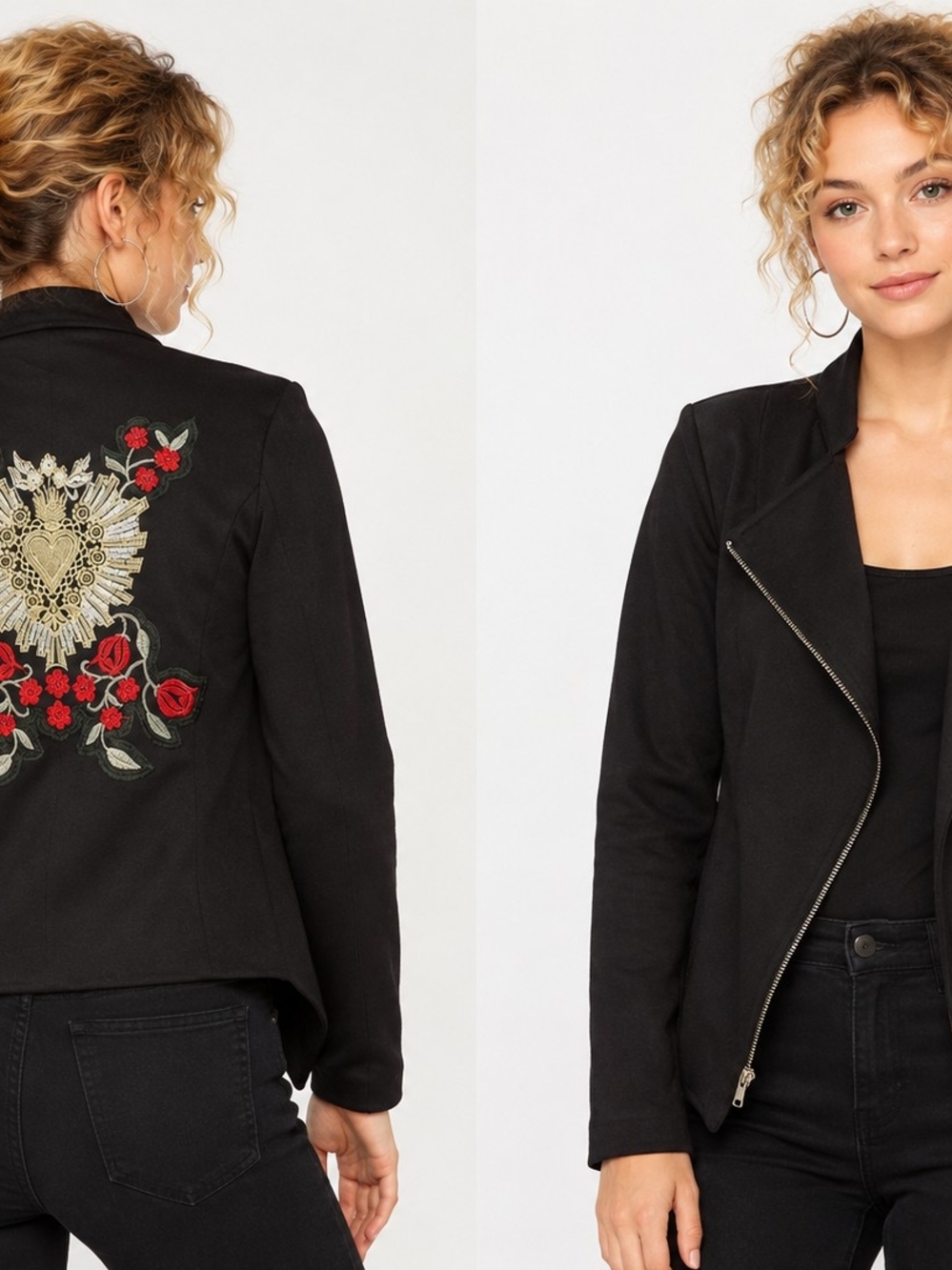 Have Black Moto Jacket with Gold & Red Embroidered Heart